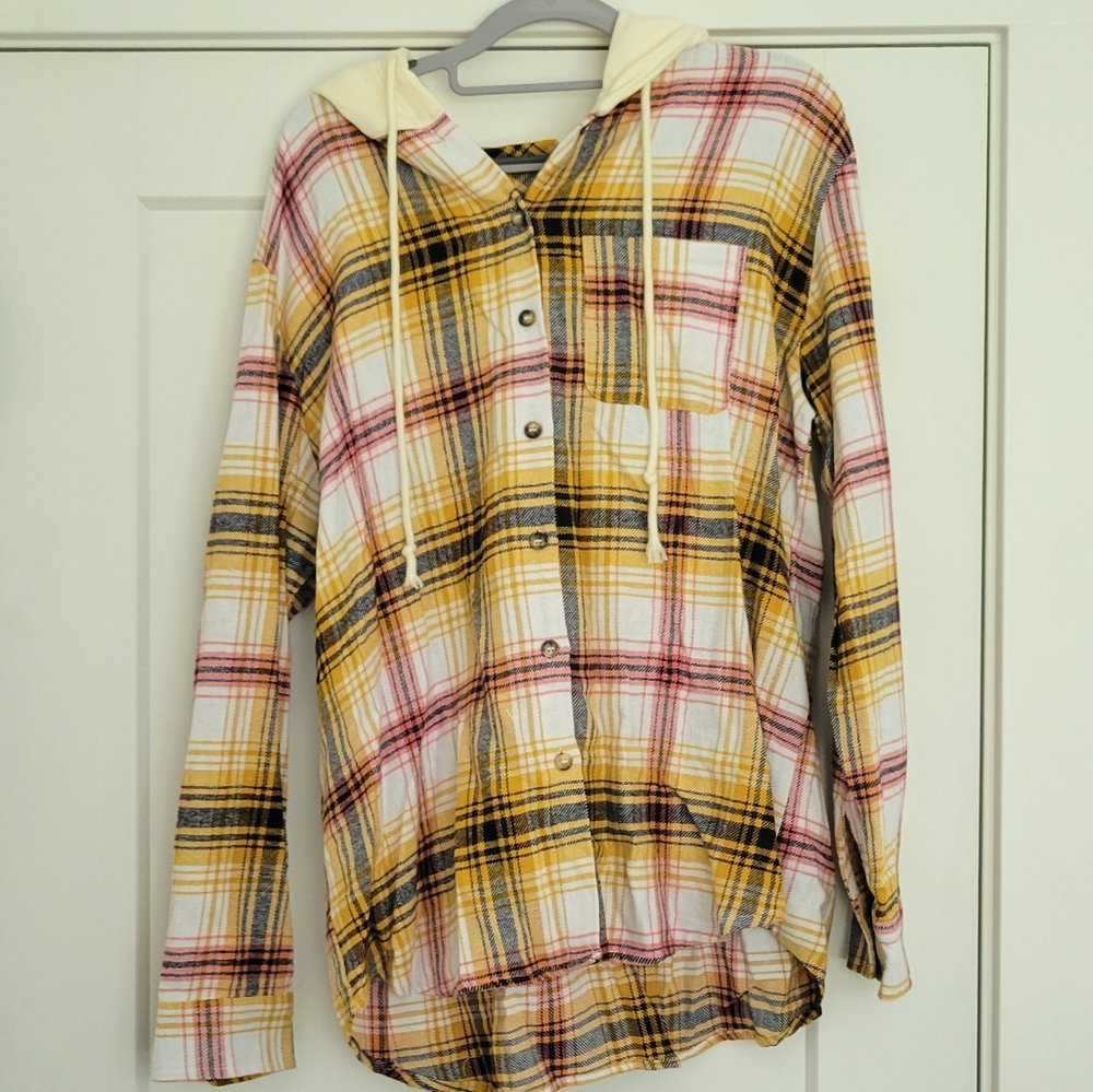 Plaid Button-Up Hoodie Shirt